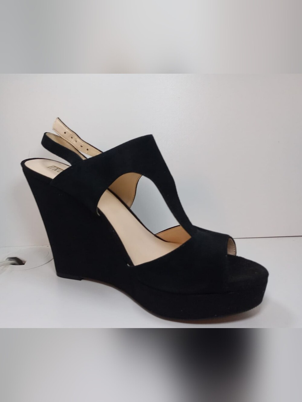 NEW INC International Concepts Size 11 Black Suede Wedge Slingback Sandals